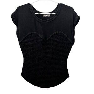 Free People We the Free Sweet Sport Top M Black Smocked Corset Curved